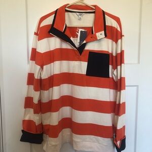 NWT XL Crown & Ivy Orange and White Striped Nautical Long Sleeve Shirt